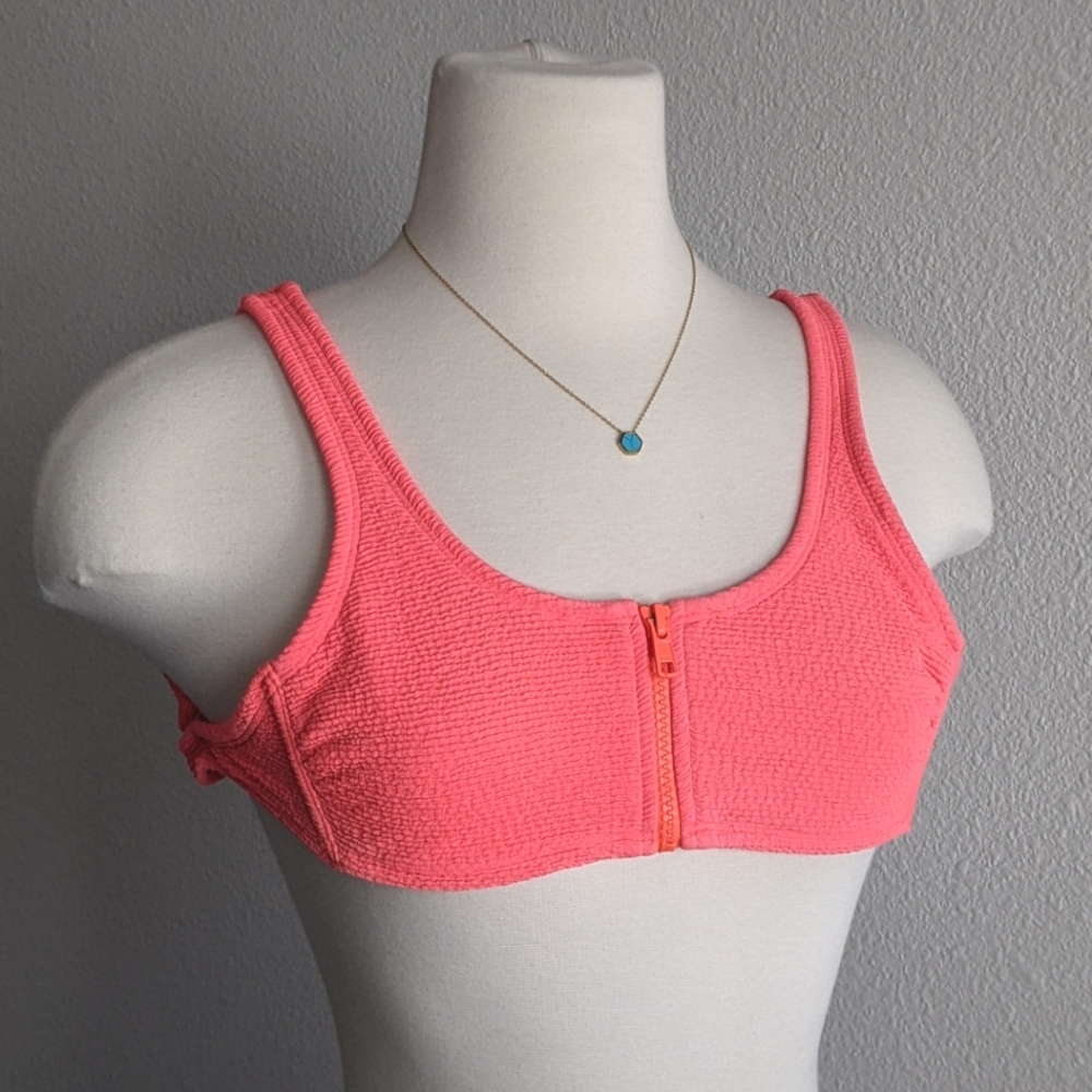 Bikini Bathing Suit Top Neon / Bright Orange Zip Front